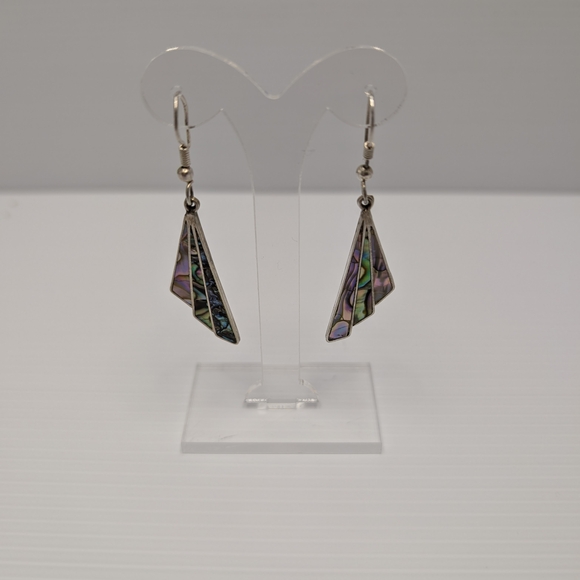 Vintage Taxco Silver and Abalone Shell Fan Earrings - Picture 7 of 16